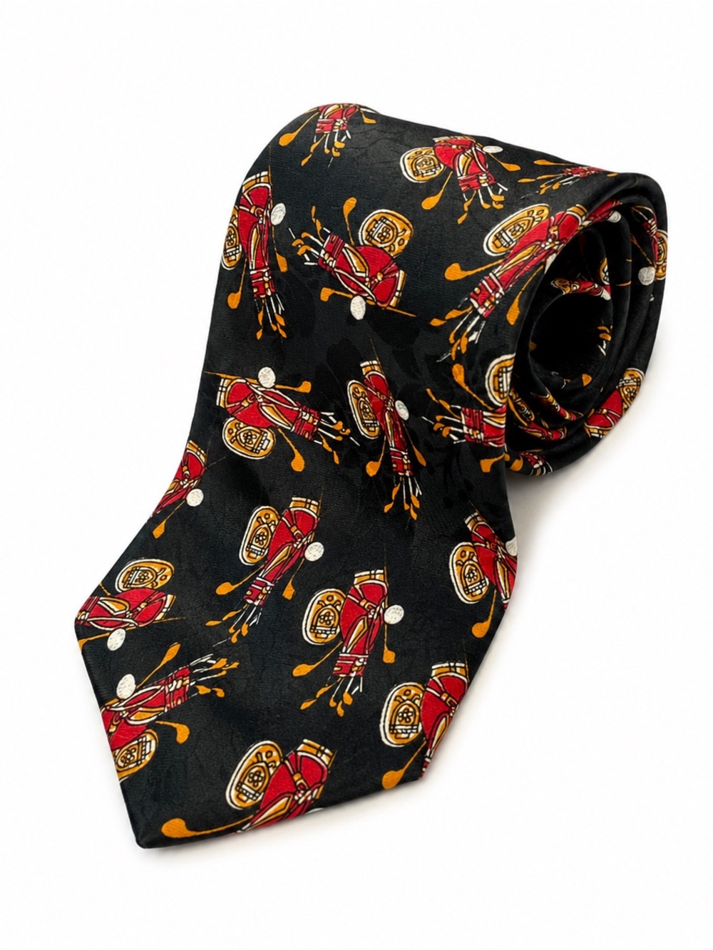 Vintage Dino Romaro Men's Golf Novelty Print Tie ~ Golf Clubs Print